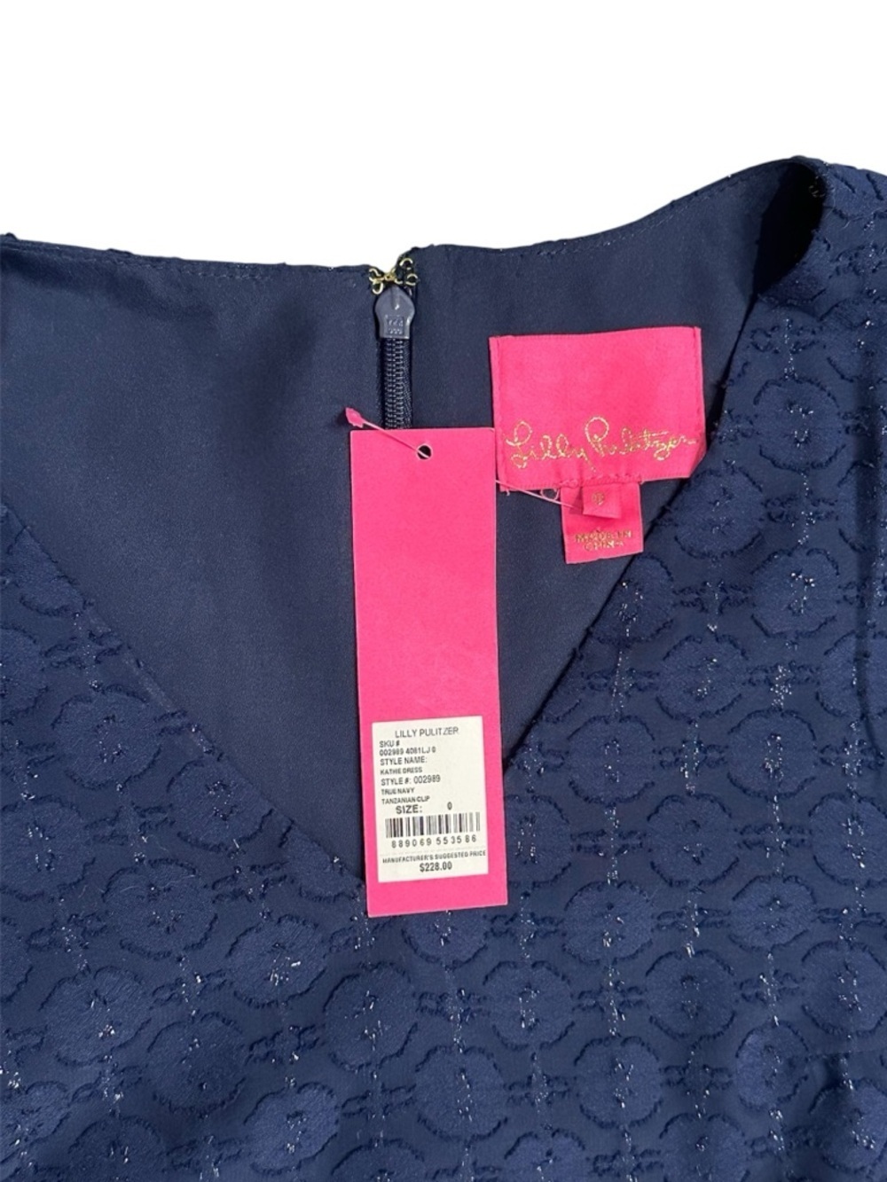 NWT Lilly Pulitzer Dress Kathie 0 Navy Tanzanian Clip - Picture 8 of 10